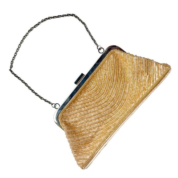 Bijoux Terner Pattern Bead Satin Kiss Lock Chain Clutch Purse - Picture 4 of 16